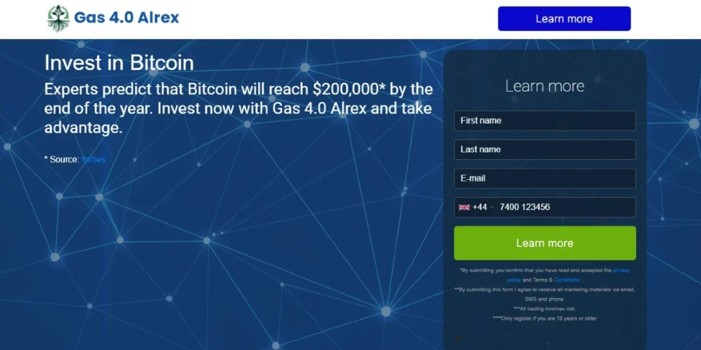 Gas Alrex Crypto Trading Platform website