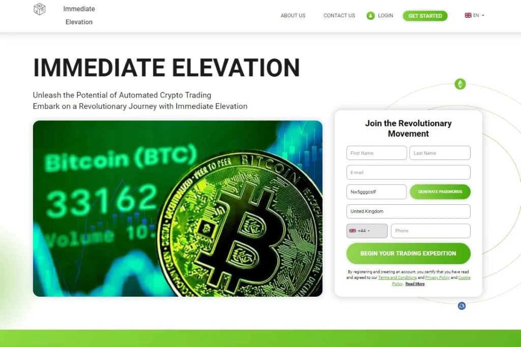 Immediate Elevation Crypto Trading Platform website